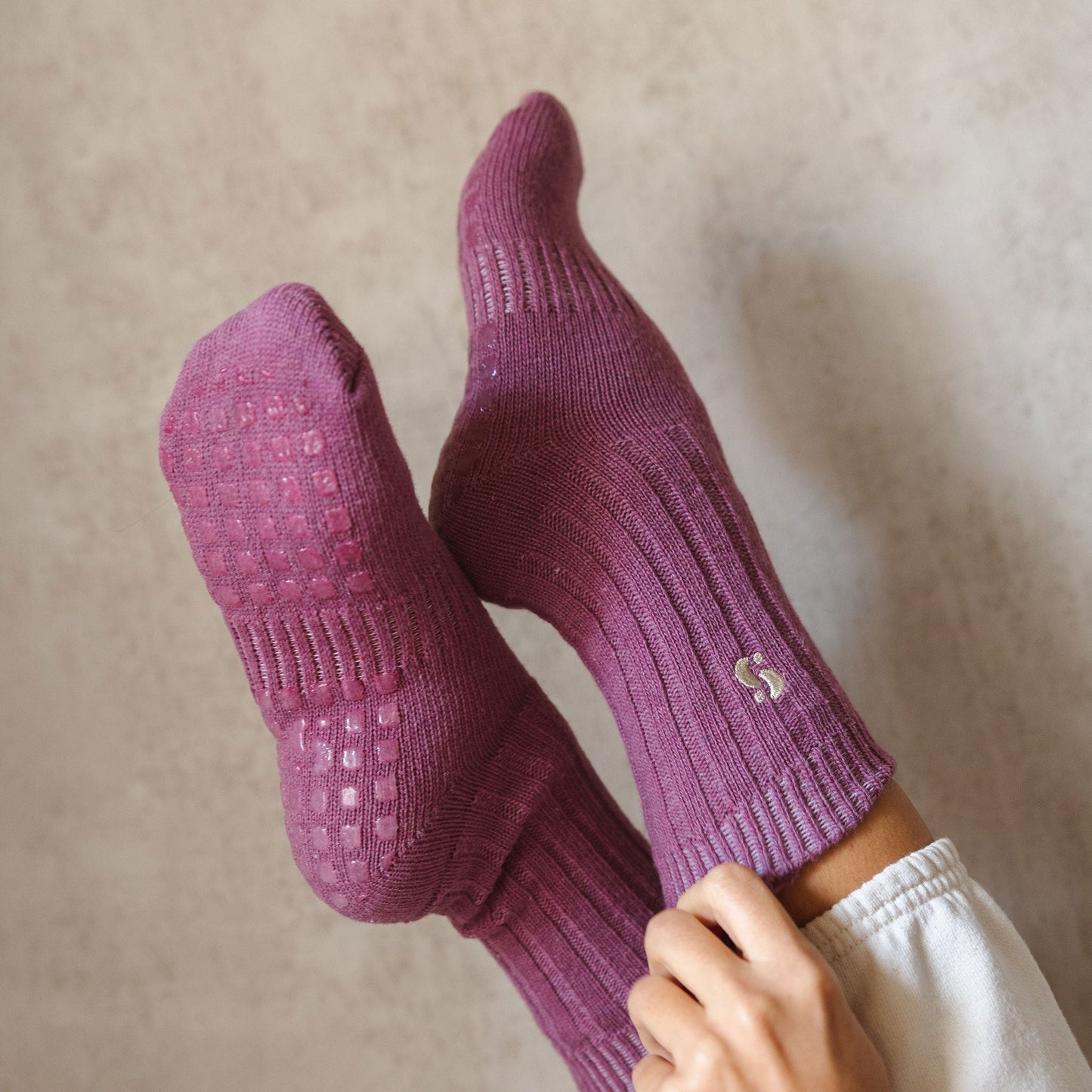 Little Yoga Socks Serene Socks- Adult Merino Wool Non-Slip Socks- Viola- 1 pair