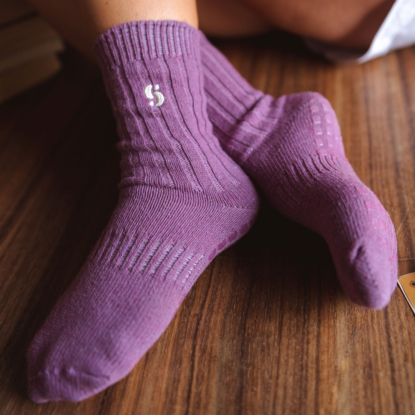 Little Yoga Socks Serene Socks- Adult Merino Wool Non-Slip Socks- Viola- 1 pair
