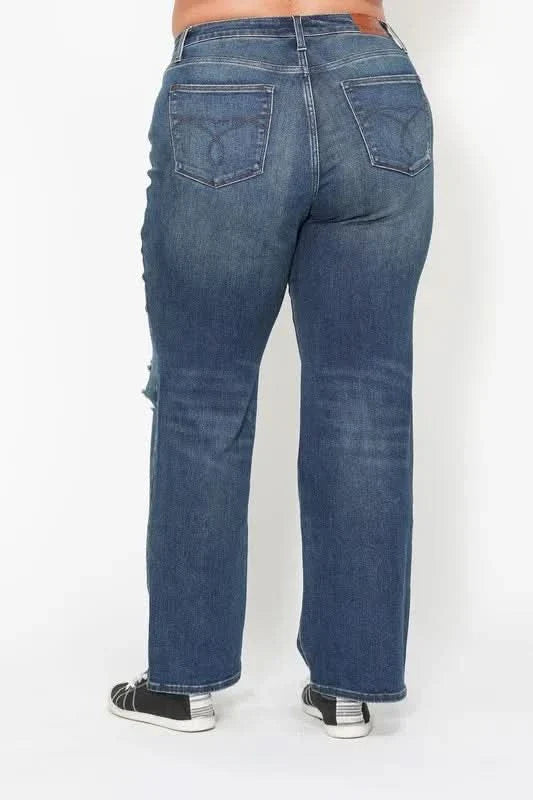 Judy Blue Full Size Hw Ripped Knee Dad Jeans