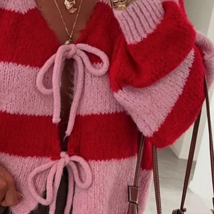 Striped Tie-Front Knit Cardigan