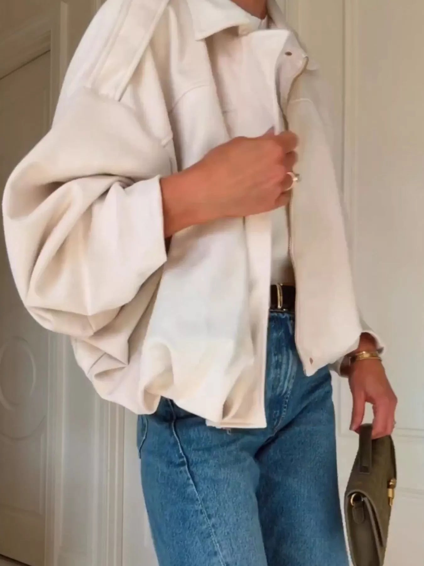 Zip Up Dropped Shoulder Suede Jacket