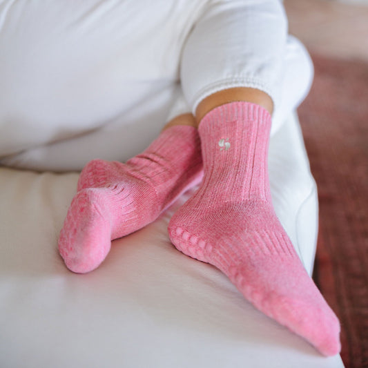 Little Yoga Socks Serene Socks- Adult Merino Wool Non-Slip Socks- Coral- 1 pair