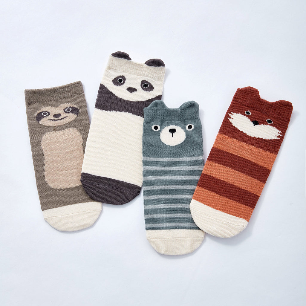 New- Critter Crew II- Organic- 4 Pairs of Stay-On Baby & Toddler Non-Slip Socks