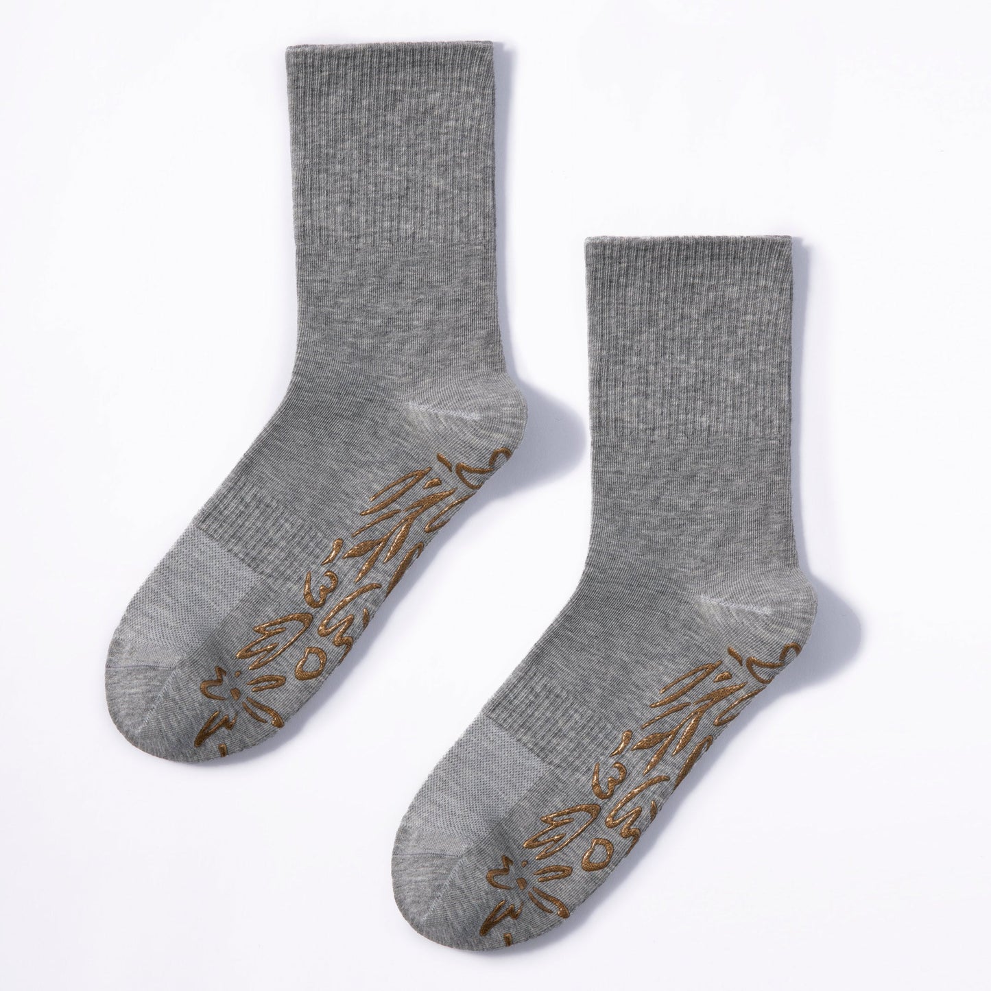 Little Yoga Socks Serene Socks- Adult Organic Cotton Non-Slip Socks- 4 Seasons- Grey- 2 Pairs