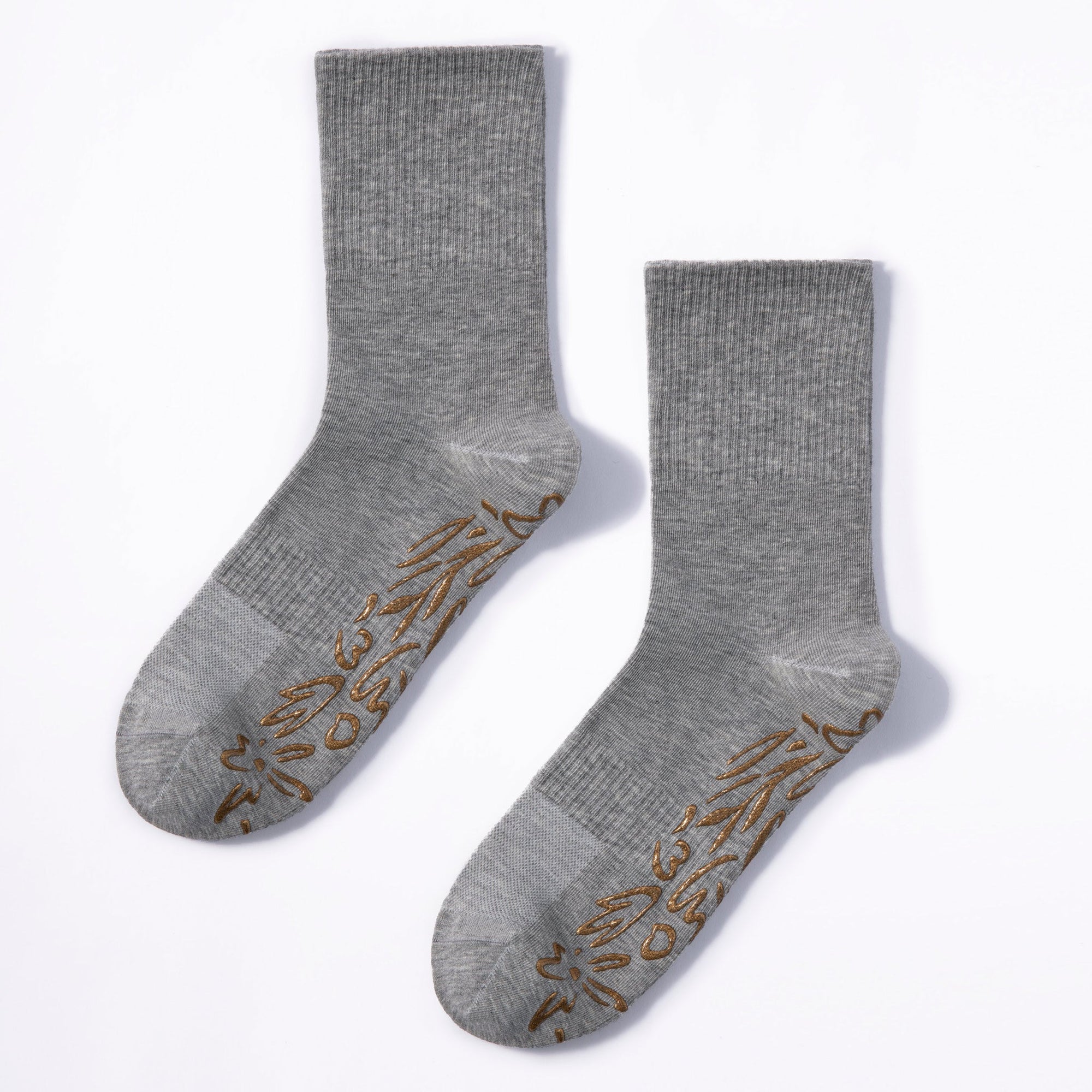 Serene Socks- Adult Organic Cotton Non-Slip Socks- 4 Seasons- Grey- 2 Pairs