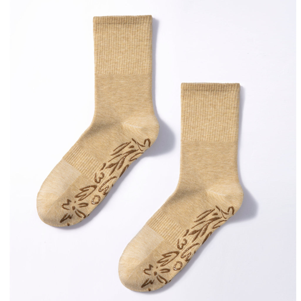 Serene Socks- Adult Organic Cotton Non-Slip Socks- 4 Seasons- Lemon- 2 Pairs