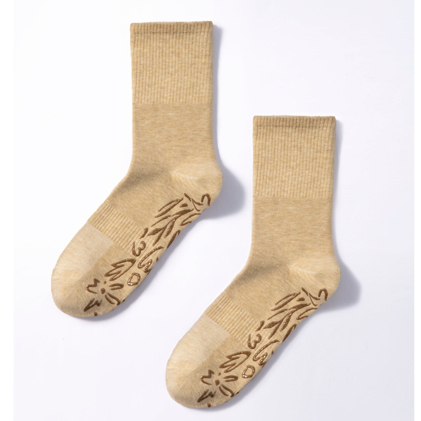 Little Yoga Socks Serene Socks- Adult Organic Cotton Non-Slip Socks- 4 Seasons- Lemon- 2 Pairs