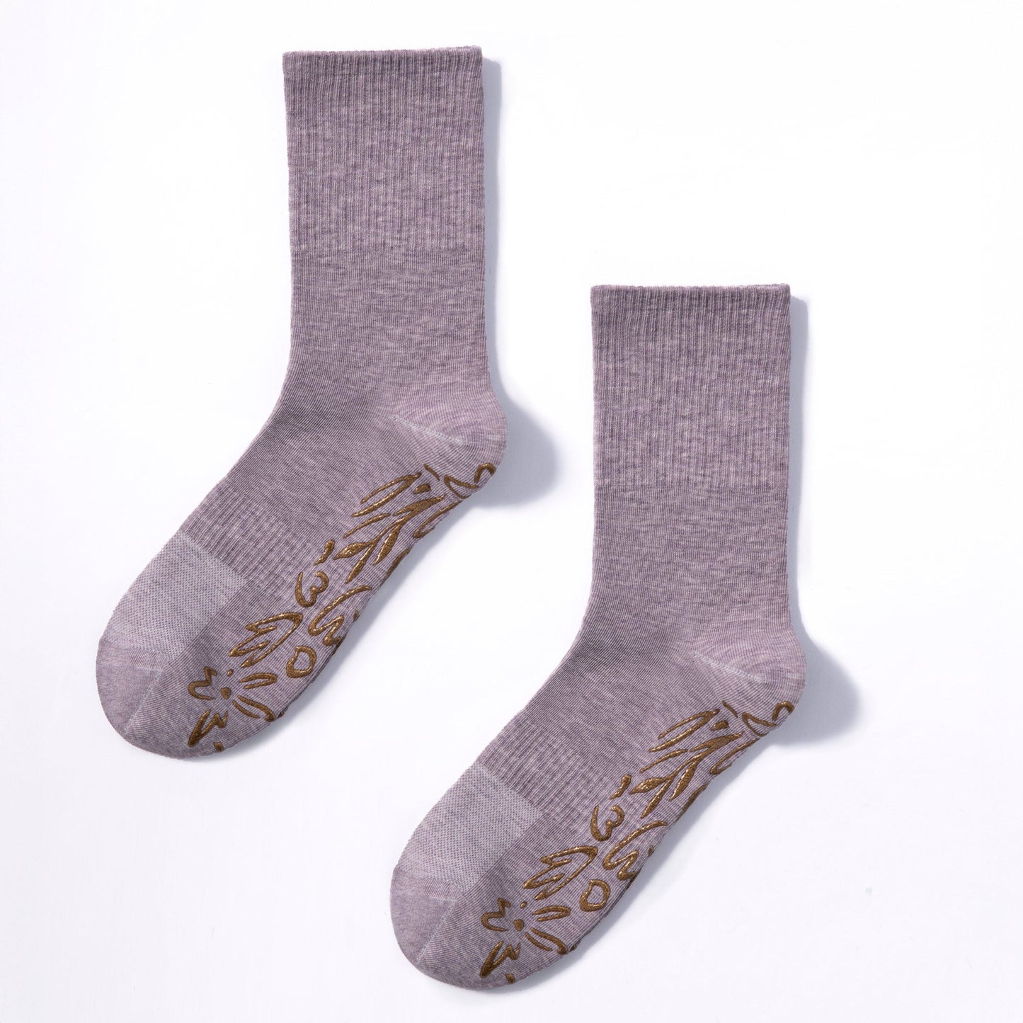 Little Yoga Socks Serene Socks- Adult Organic Cotton Non-Slip Socks- 4 Seasons- Lavender- 2 Pairs