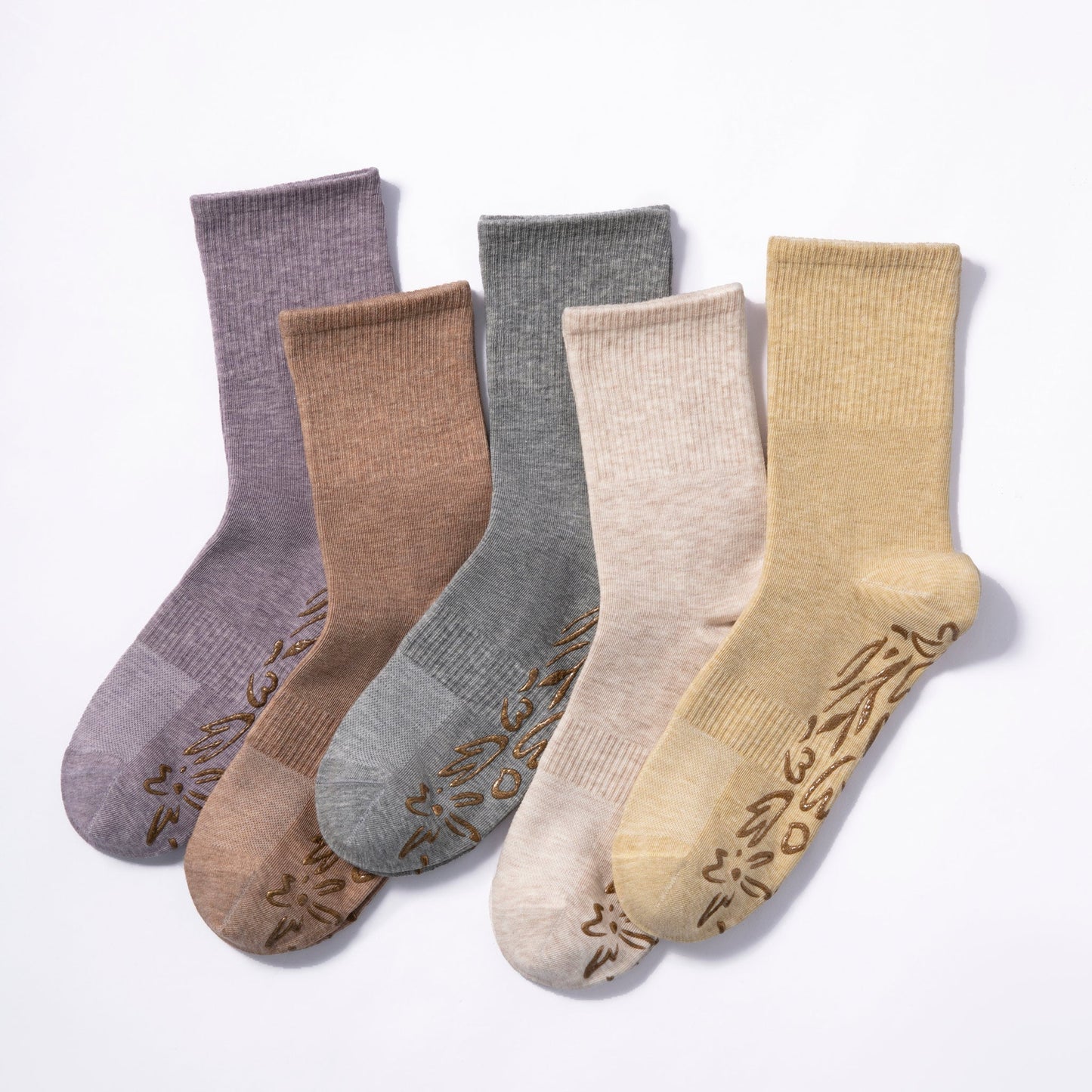 Little Yoga Socks Serene Socks- Adult Organic Cotton Non-Slip Socks- 4 Seasons- Grey- 2 Pairs