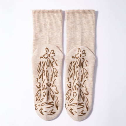 Serene Socks- Adult Organic Cotton Non-Slip Socks-  4 Seasons- Beige- 2 Pairs