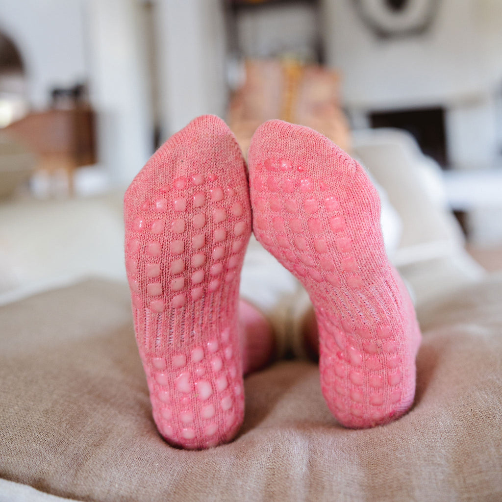 Serene Socks- Adult Merino Wool Non-Slip Socks- Coral- 1 pair