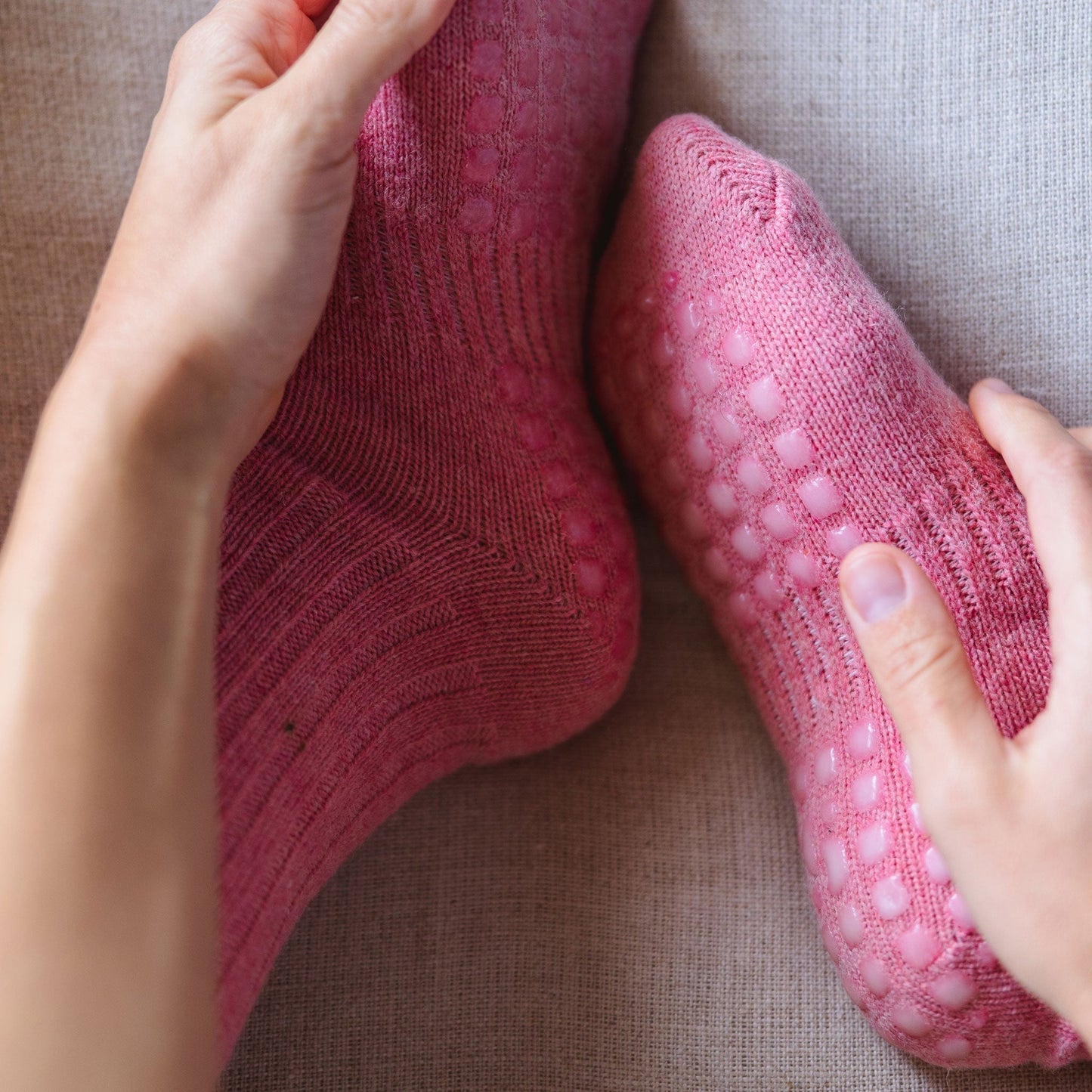 Little Yoga Socks Serene Socks- Adult Merino Wool Non-Slip Socks- Coral- 1 pair