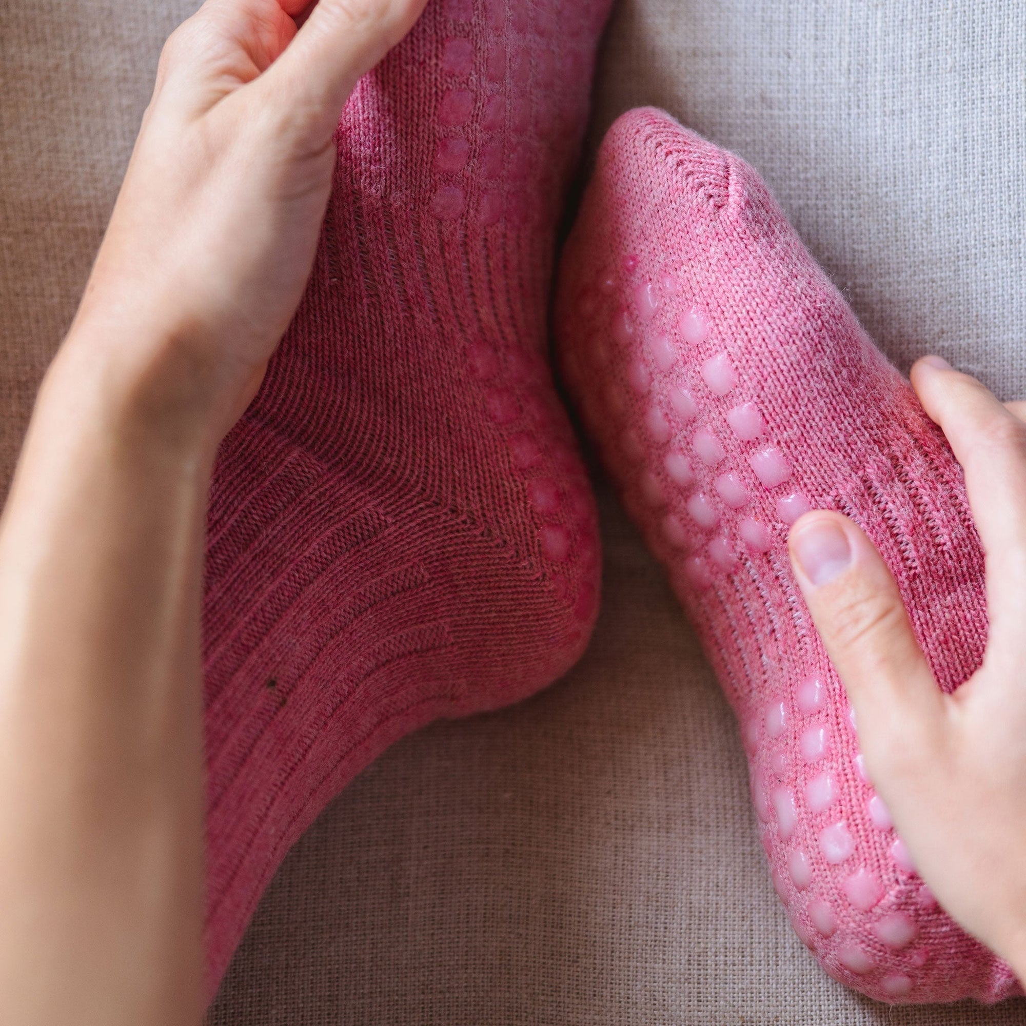 Serene Socks- Adult Merino Wool Non-Slip Socks- Coral- 1 pair