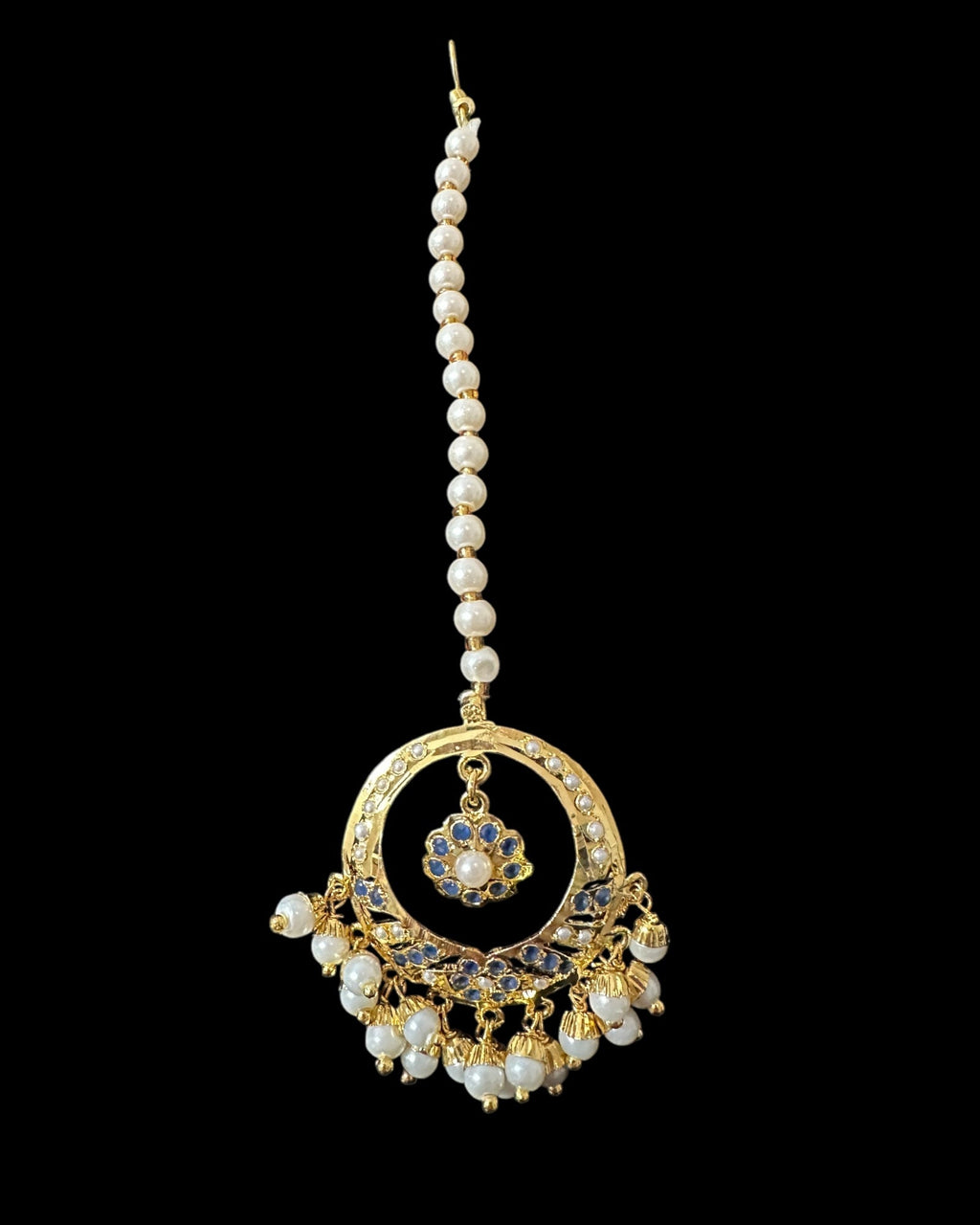 DNS202 sapphire pearl jadau necklace set with tika ( READY TO SHIP )