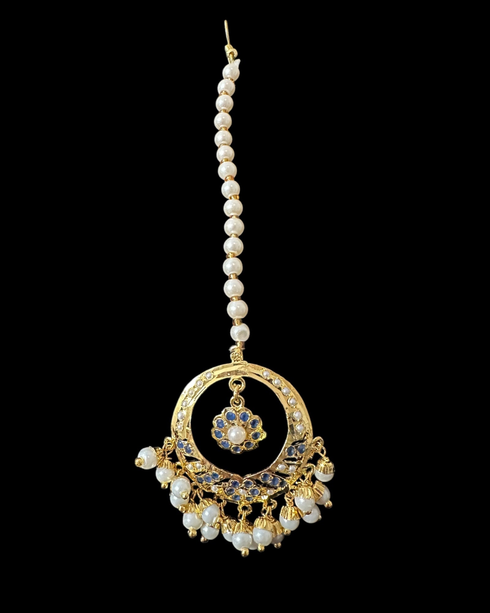 DNS202 sapphire pearl jadau necklace set with tika ( READY TO SHIP )