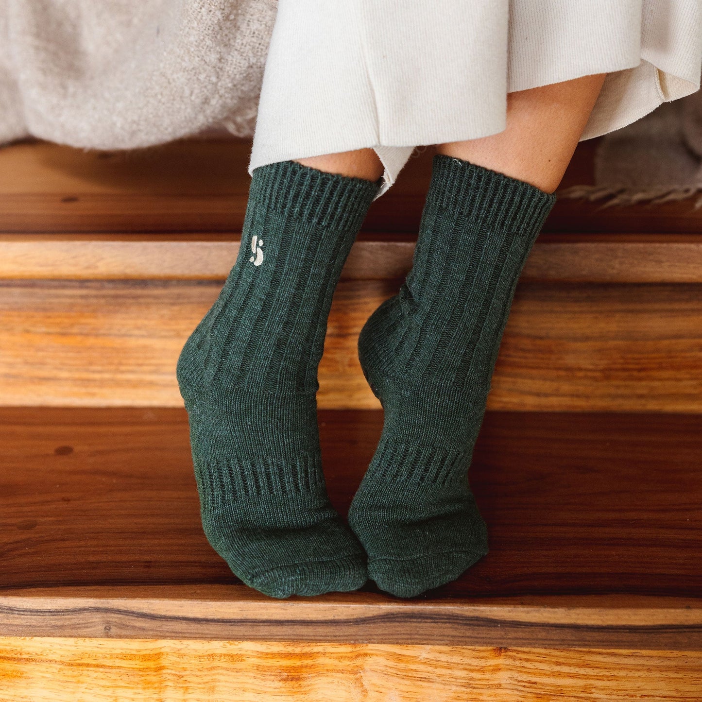 Little Yoga Socks Serene Socks- Adult Merino Wool Non-Slip Socks- Dark Green- 1 pair