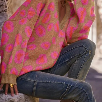 Leopard Oversized V-Neck Sweater