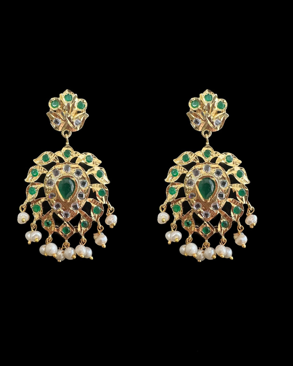 DLN130 Alvira Polki Rani haar with earrings in green ( SHIPS IN 3 WEEKS  )