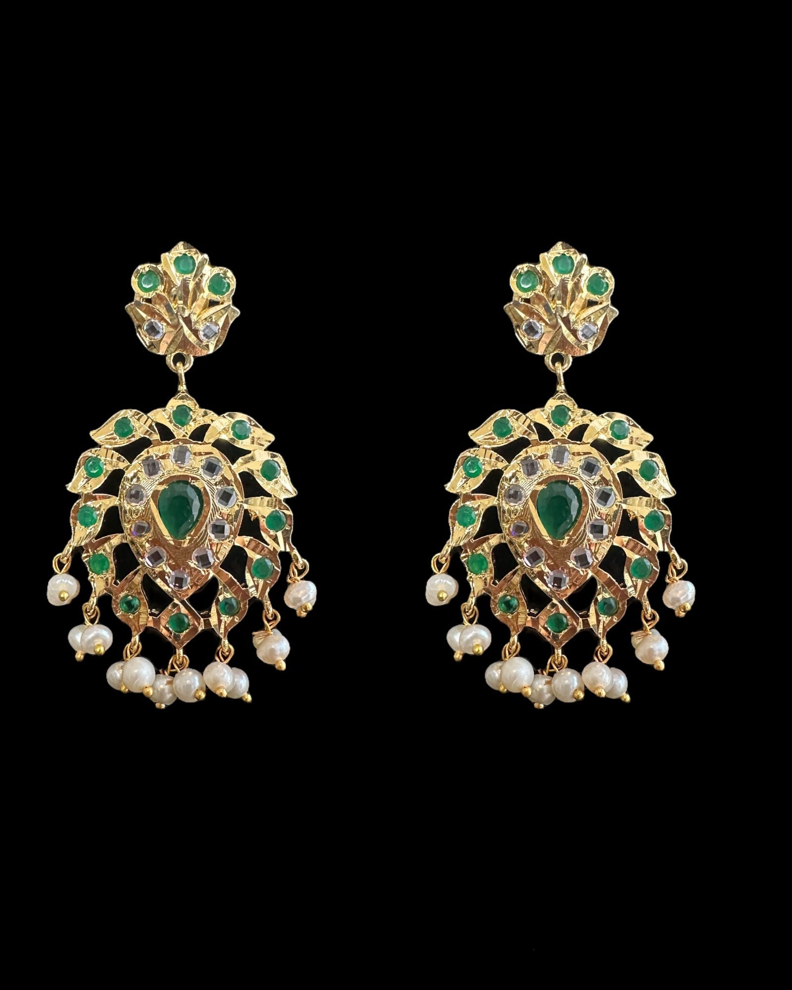 DLN130 Alvira Polki Rani haar with earrings in green ( SHIPS IN 3 WEEKS  )