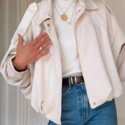 Zip Up Dropped Shoulder Suede Jacket