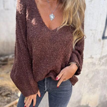 Full Size V-Neck Long Sleeve Sweater Plus Size