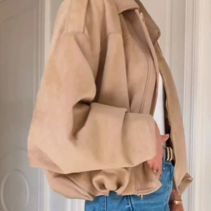 Zip Up Dropped Shoulder Suede Jacket