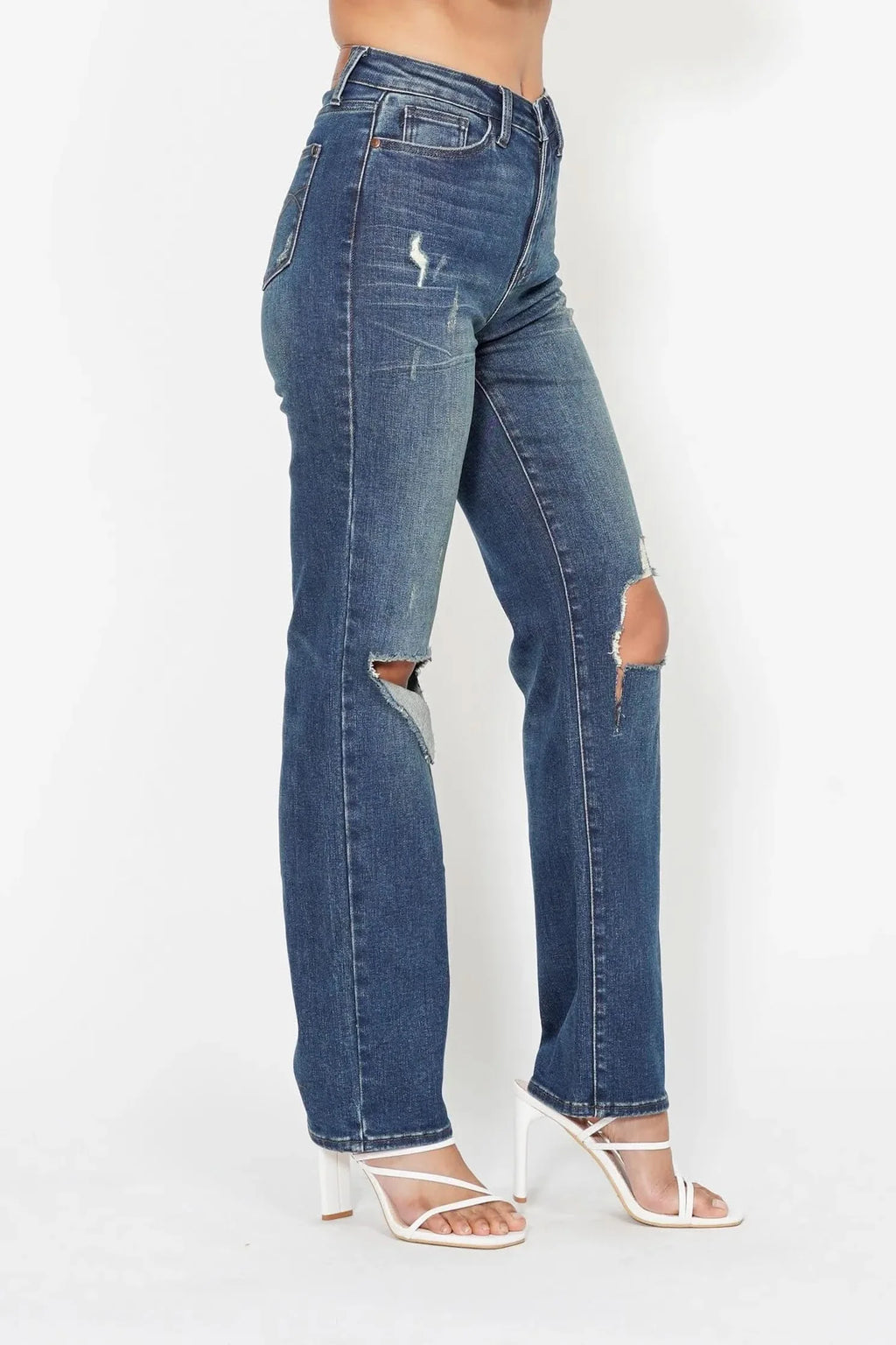 Judy Blue Full Size Hw Ripped Knee Dad Jeans