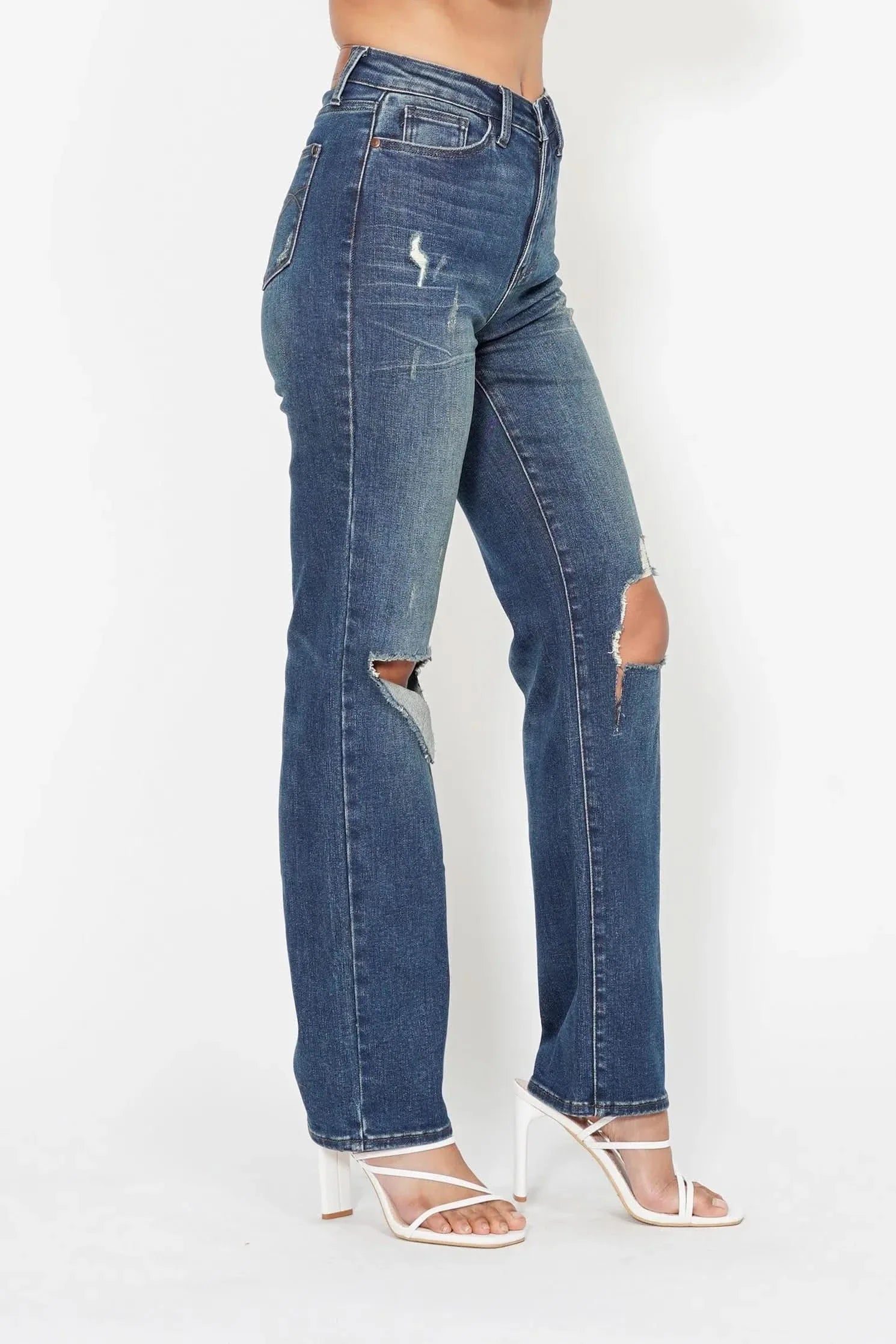 Judy Blue Full Size Hw Ripped Knee Dad Jeans