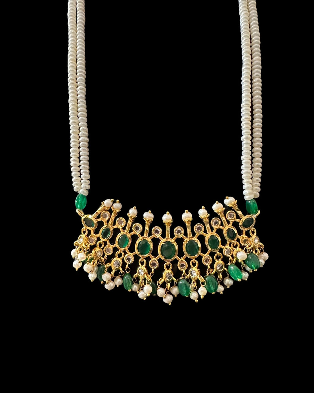 PS559 Hyderabadi / Nizami tirmani in fresh water pearls with chandbali( READY TO SHIP )