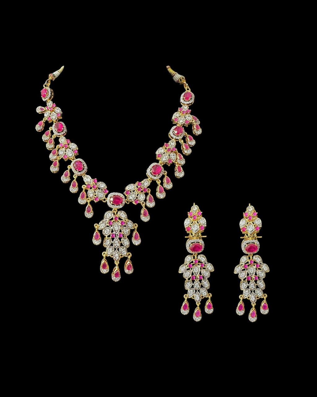 DNS201 high quality necklace set with zircon and ruby cz stone ( READY TO SHIP )