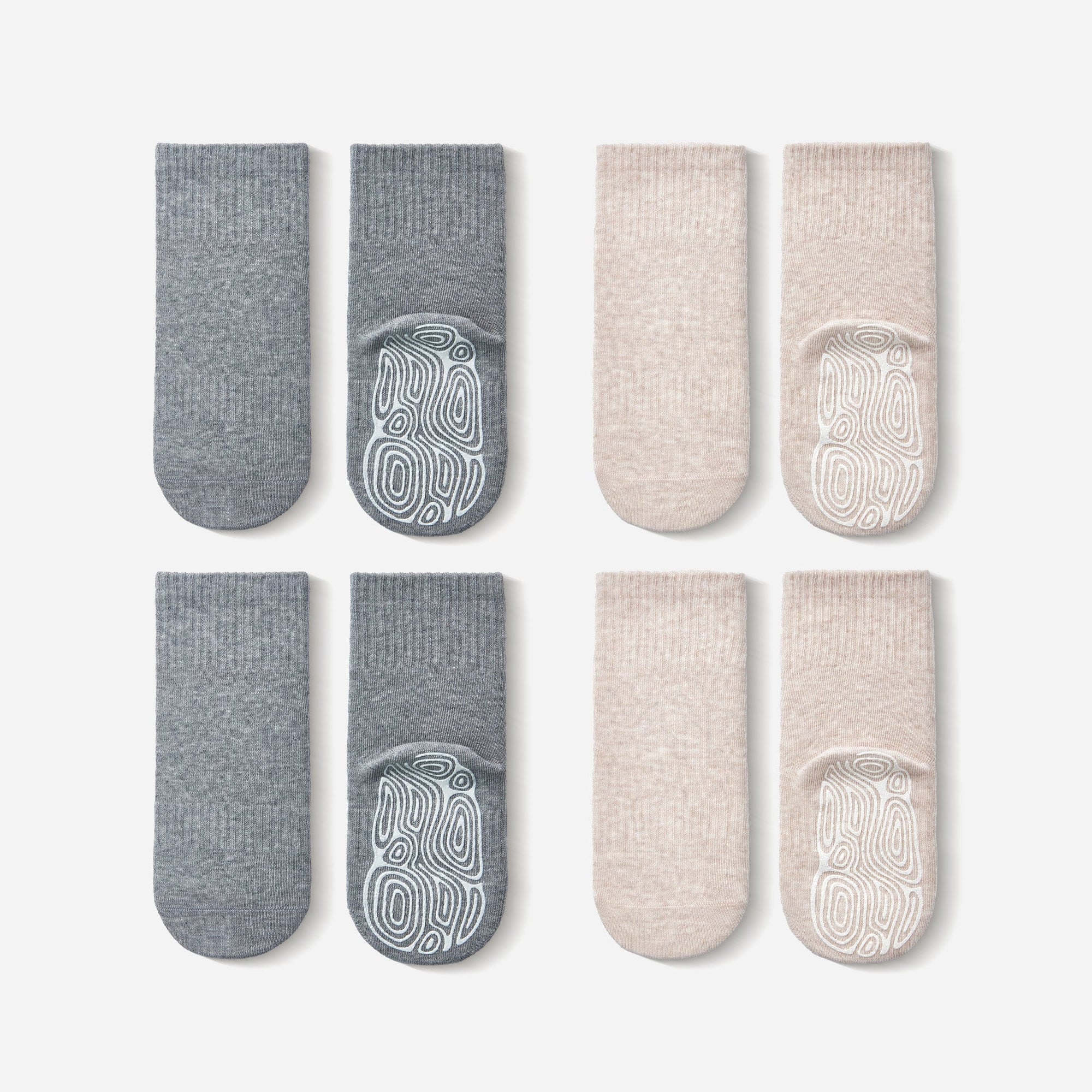 New- Organic Cotton Socks- Beige & Grey- 4 Pairs of Stay-On Baby & Toddler Non-Slip Socks