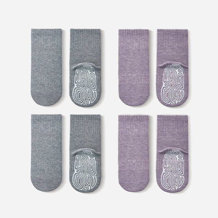New- Organic Cotton Socks- Lavender & Grey- 4 Pairs of Stay-On Baby & Toddler Non-Slip Socks