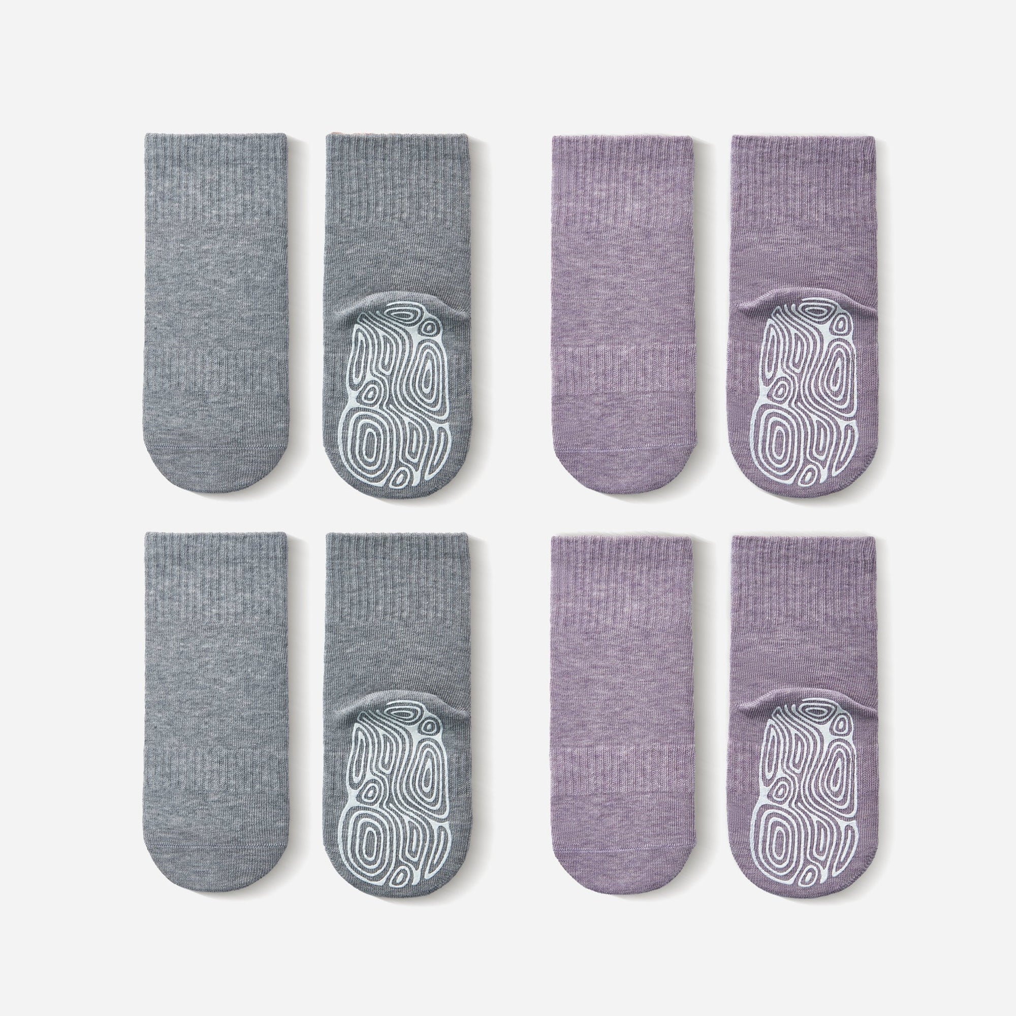 New- Organic Cotton Socks- Lavender & Grey- 4 Pairs of Stay-On Baby & Toddler Non-Slip Socks