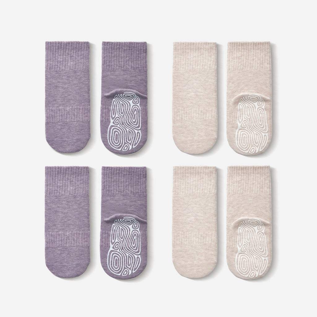 New- Organic Cotton Socks- Lavender & Beige- 4 Pairs of Stay-On Baby & Toddler Non-Slip Socks