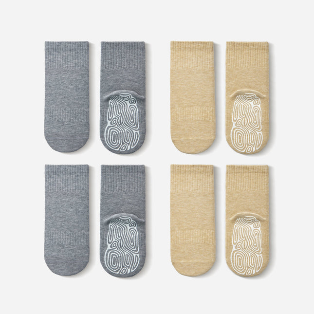 New- Organic Cotton Socks- Grey & Lemon- 4 Pairs of Stay-On Baby & Toddler Non-Slip Socks