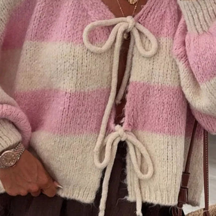 Striped Tie-Front Knit Cardigan