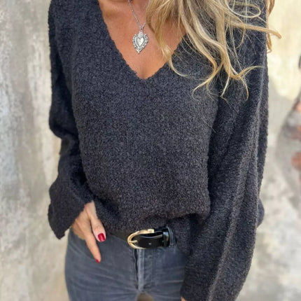 Full Size V-Neck Long Sleeve Sweater Plus Size