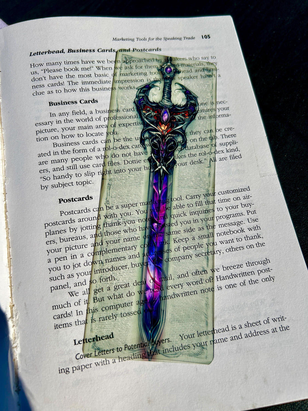 Hero’s Sword Bookmark – Dark Fantasy Blade with Amethyst Core | Gothic Warrior Gift for Book Lovers