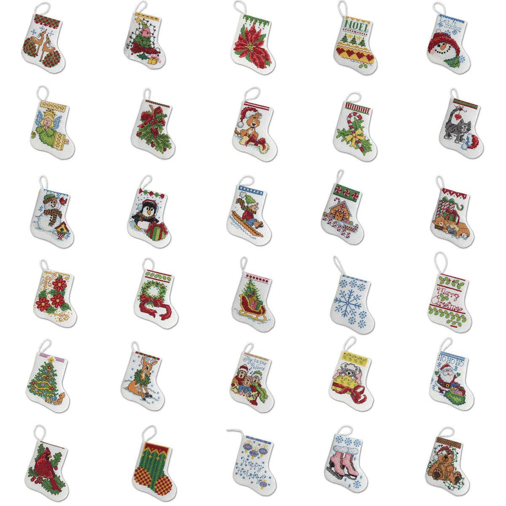 Tiny Stocking Ornaments Cross Stitch Kit – Set of 30 Mini Christmas Stockings