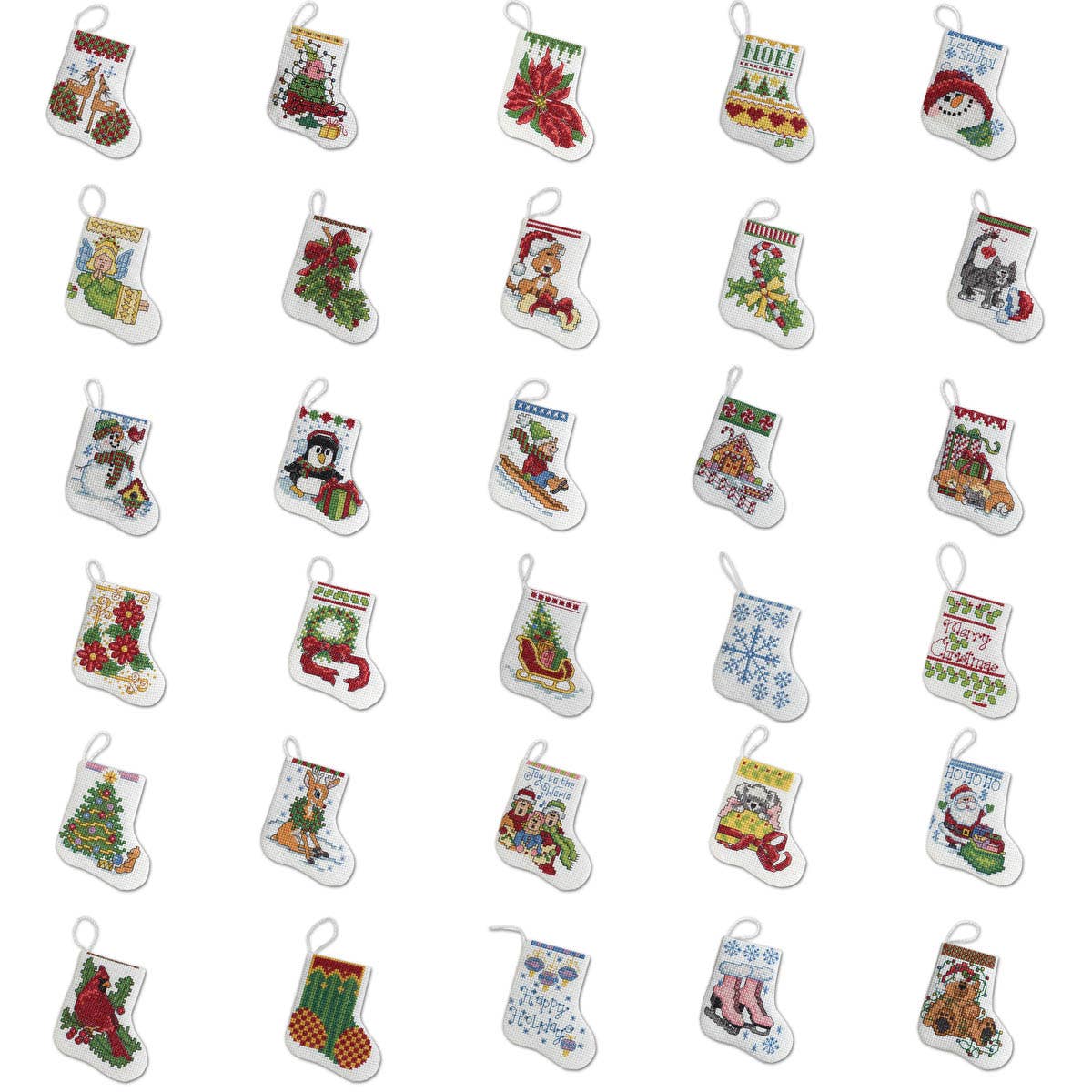 Tiny Stocking Ornaments Cross Stitch Kit – Set of 30 Mini Christmas Stockings