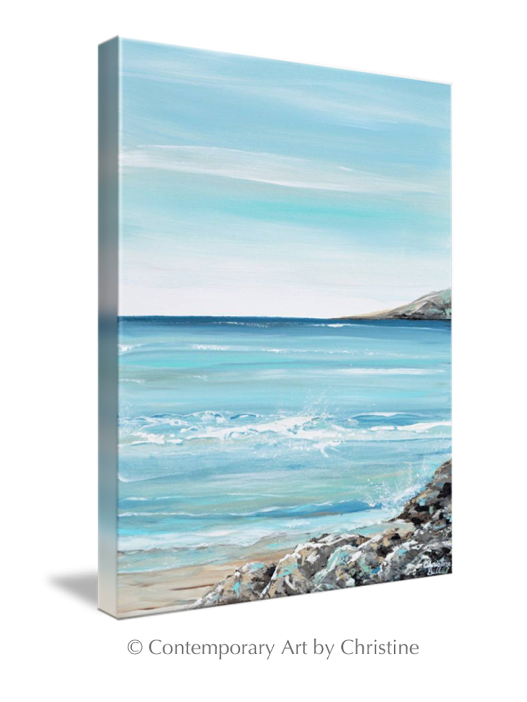 "Del Mar" GICLEE PRINT Art Coastal Abstract Painting Ocean Coastline Blue White Beach Decor