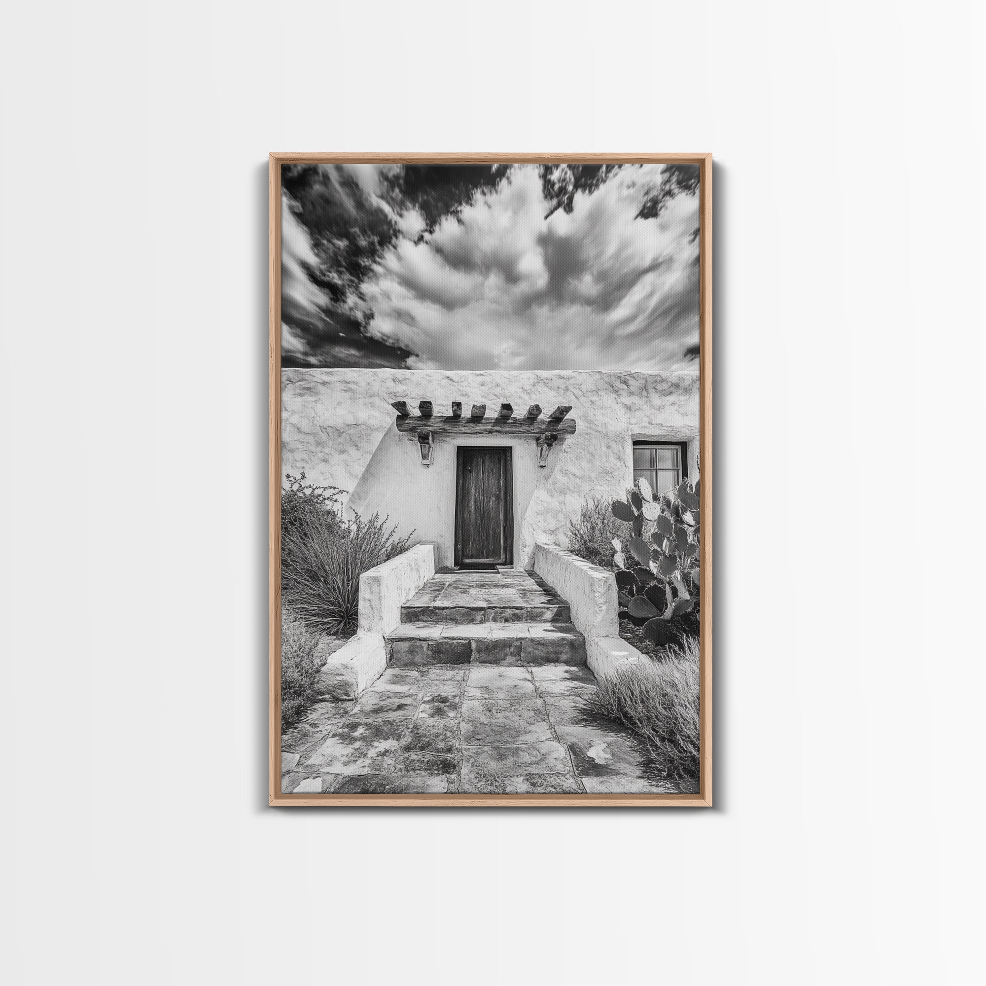 Desert Doorway, Rustic Adobe, Southwestern Style, Framed Canvas Print, Entryway Art, Neutral Wall Art, Minimalist Home Decor