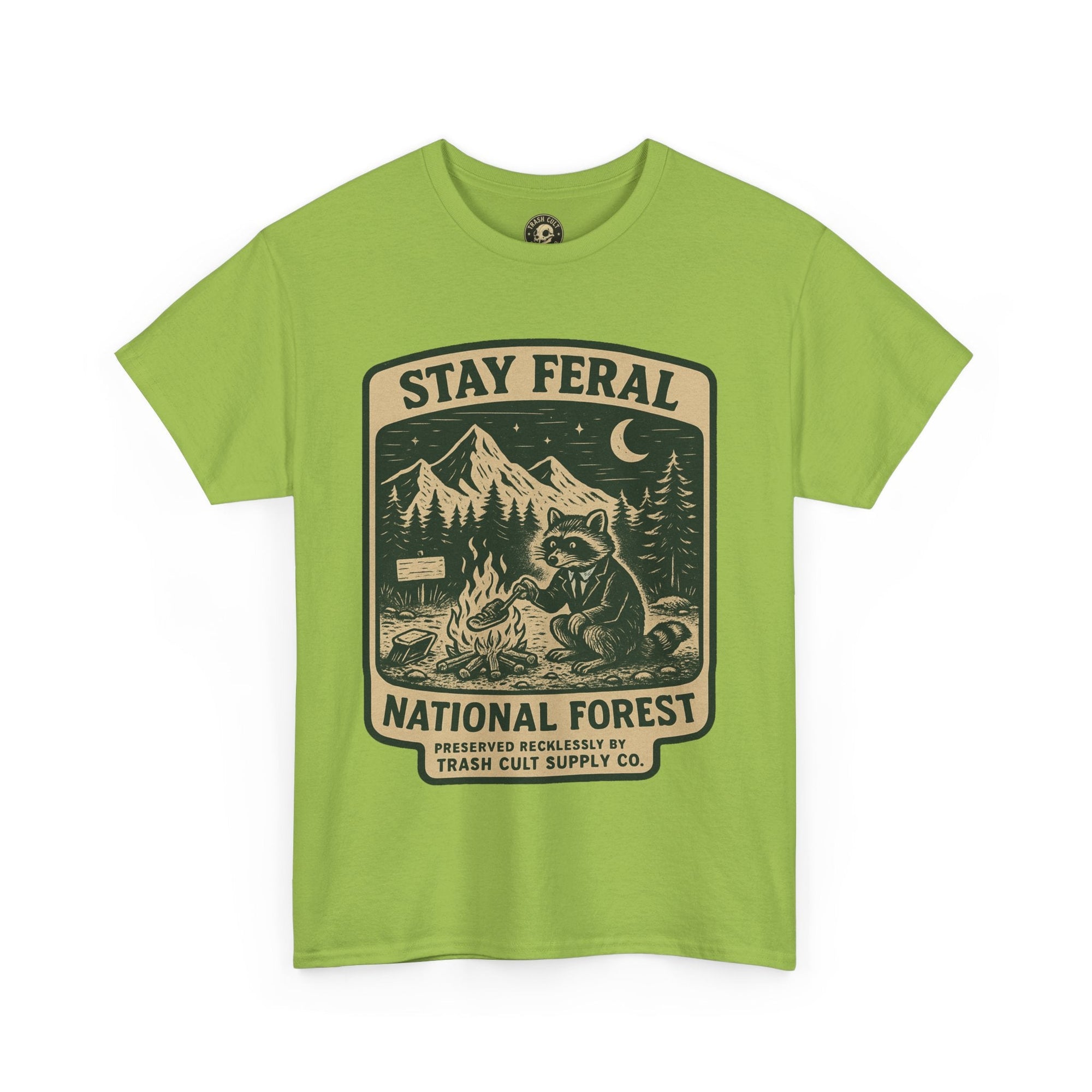 Stay Feral National Forest Shirt – Vintage Raccoon Camping Tee – Trash Cult Supply Co – Gildan 5000