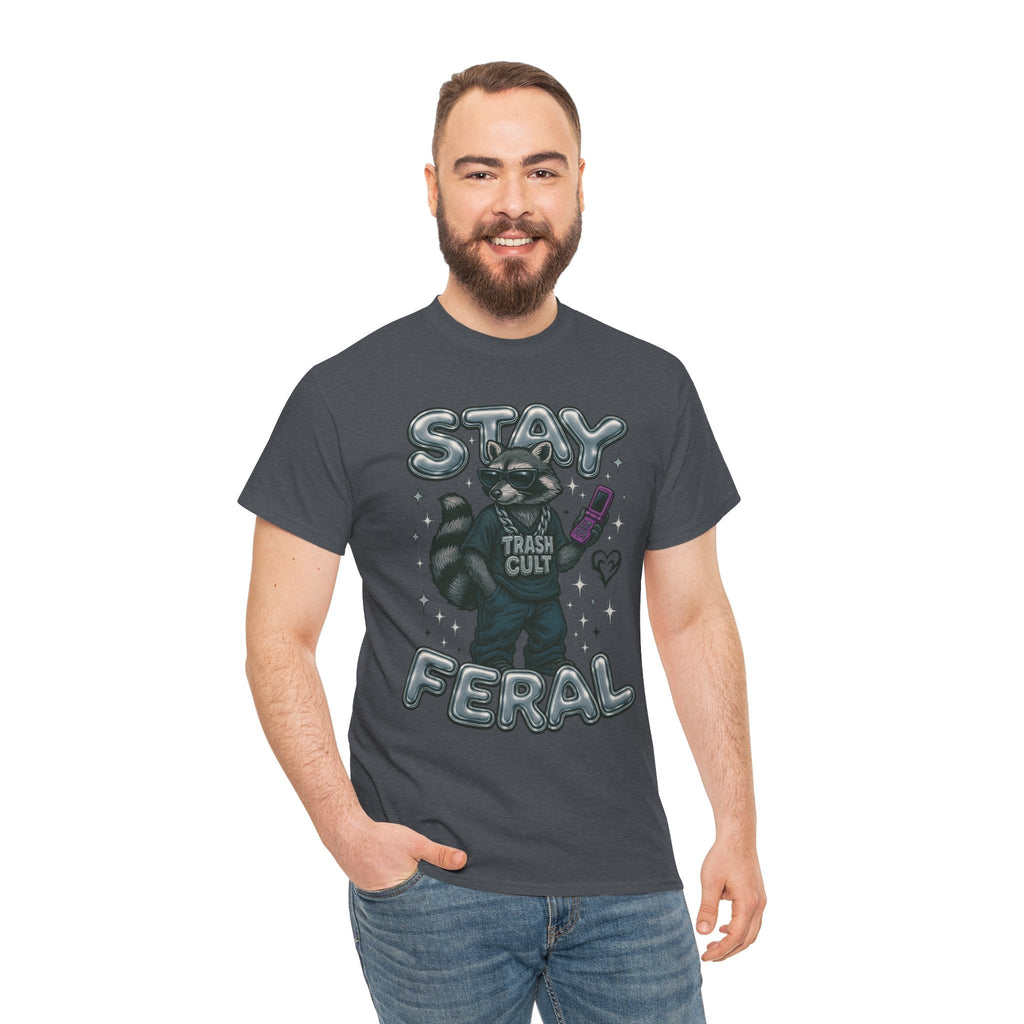 Stay Feral Chrome Raccoon Tee – Y2K Streetwear Trash Cult Shirt