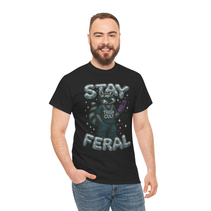 Stay Feral Chrome Raccoon Tee – Y2K Streetwear Trash Cult Shirt