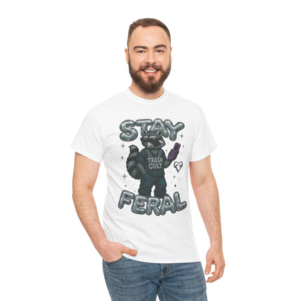 Stay Feral Chrome Raccoon Tee – Y2K Streetwear Trash Cult Shirt