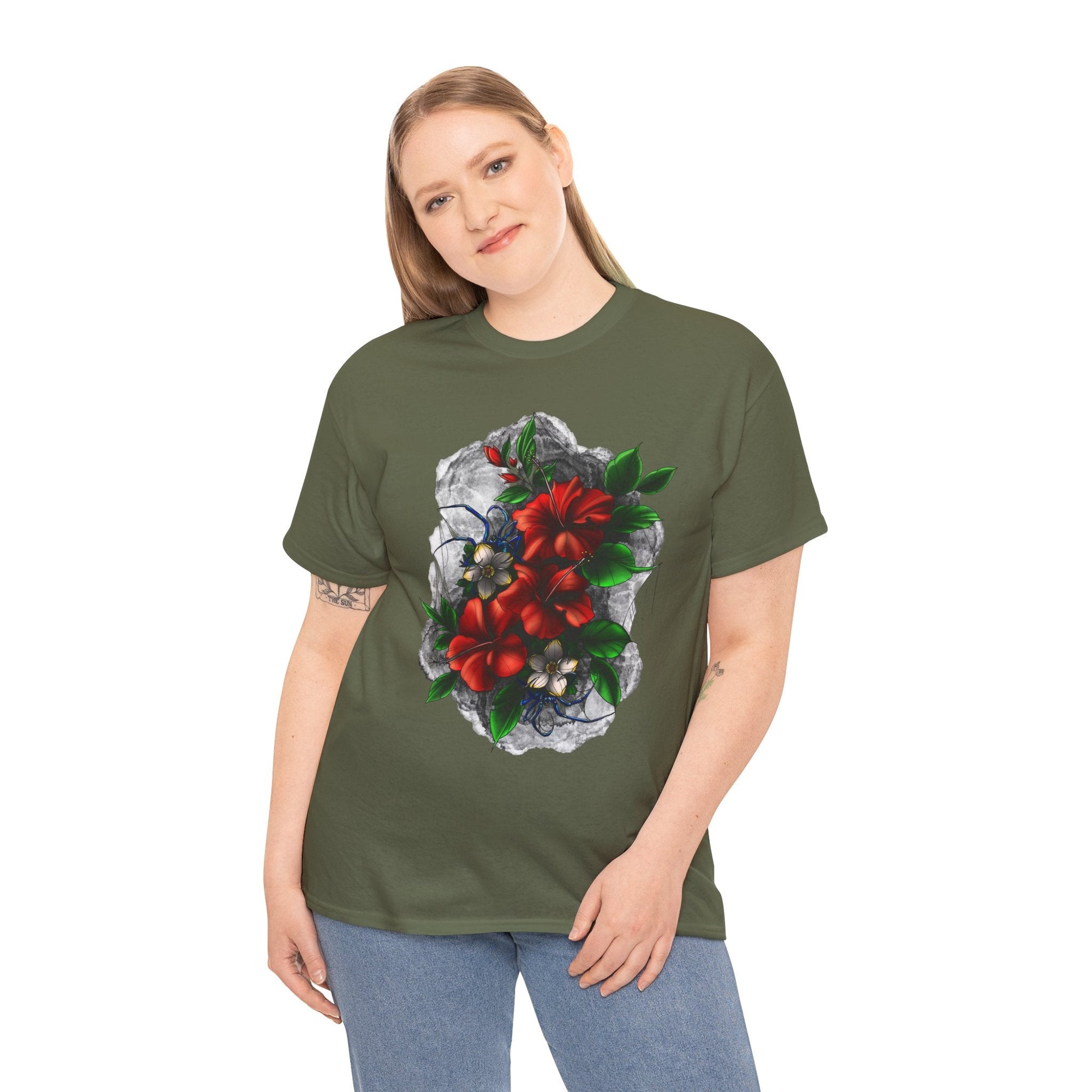 Crimson Bloom Tattoo T-Shirt – Lara Davenport x Trash Cult Supply Co. Collab (Gildan 5000)