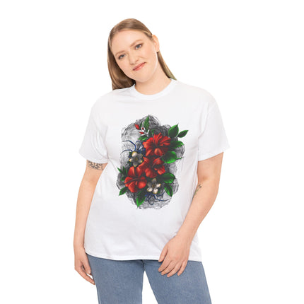 Crimson Bloom Tattoo T-Shirt – Lara Davenport x Trash Cult Supply Co. Collab (Gildan 5000)