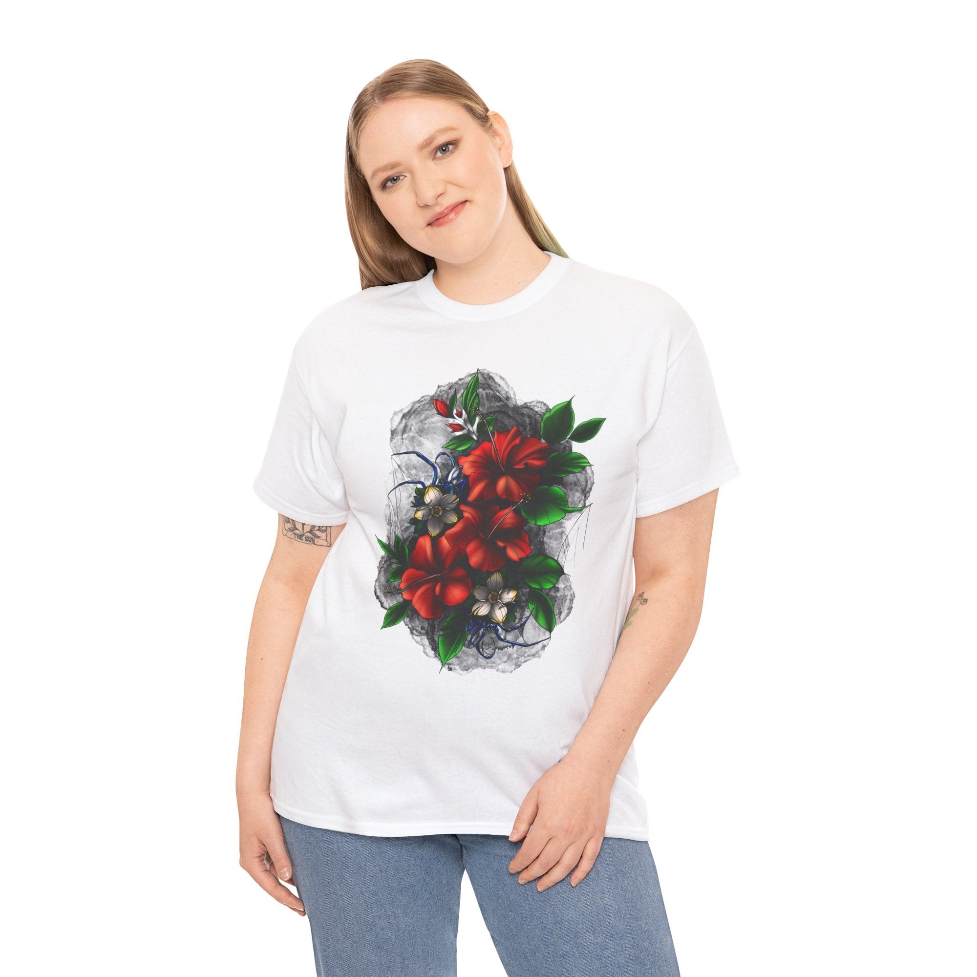 Crimson Bloom Tattoo T-Shirt – Lara Davenport x Trash Cult Supply Co. Collab (Gildan 5000)