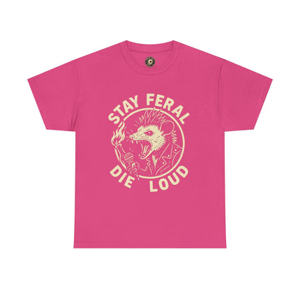 Stay Feral Die Loud Possum Punk Shirt – Trash Cult Supply Co – Gildan 5000 T-Shirt
